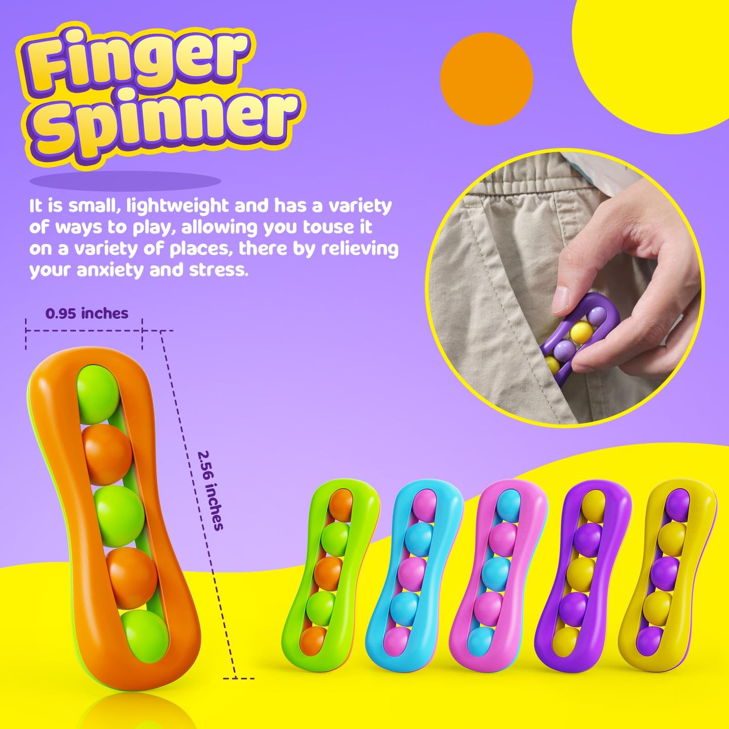 LESONG Fidget Toys 6-Pack: Colorful Finger Spinners for Focus, Stress Relief, ADHD & Autism Support