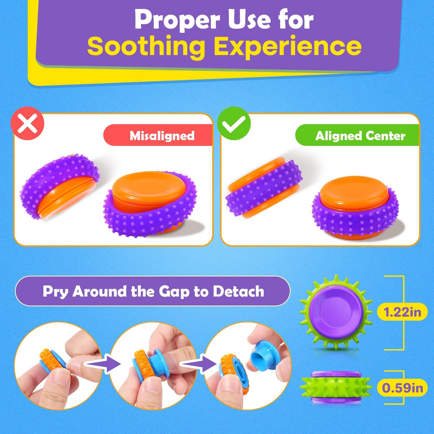 LESONG Fidget Sensory Toys - 18-Pack Textured Finger Spinners for Kids, Quiet & Classroom-Friendly