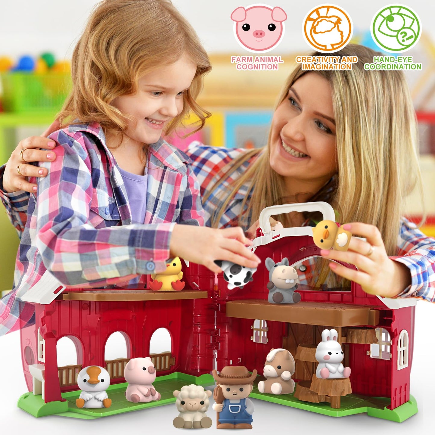 Letapapa Farm Animals Big Barn Toy for 1-3 Year Olds | Montessori Farm Playset