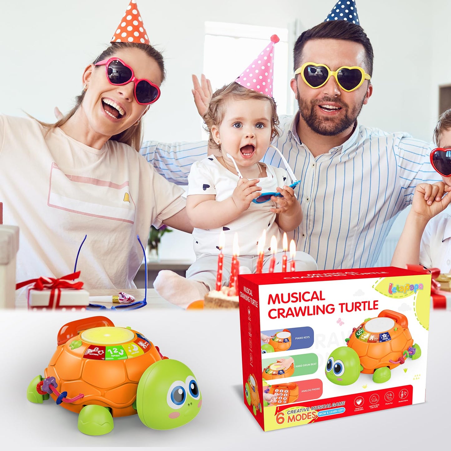 Letapapa Musical Turtle Crawl Toy for Babies 6–18 Months – Light & Sound Educational Toy