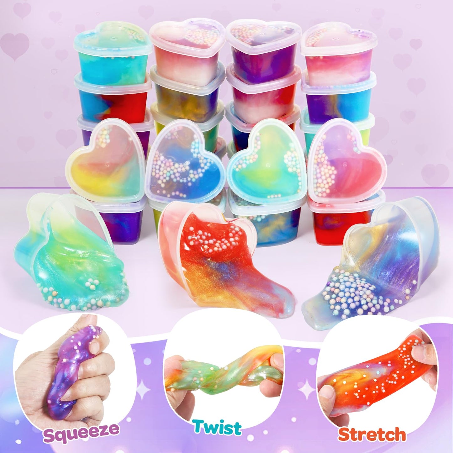 Letapapa Valentines Day Cards for Kids – 24 Pack with Heart Slime, Classroom Exchange & Party Favors