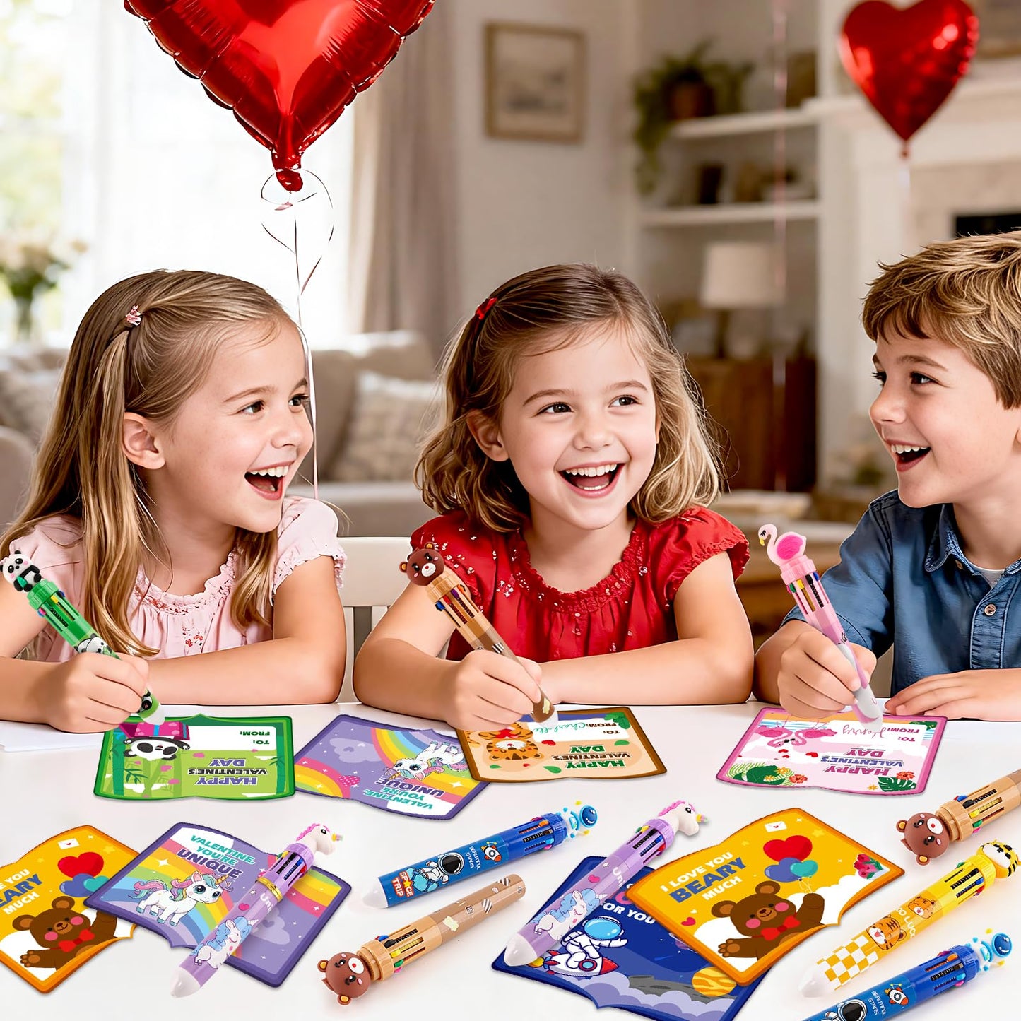 Letapapa Valentines Day Cards for Kids – 24 Pack with 10-in-1 Multicolor Pens