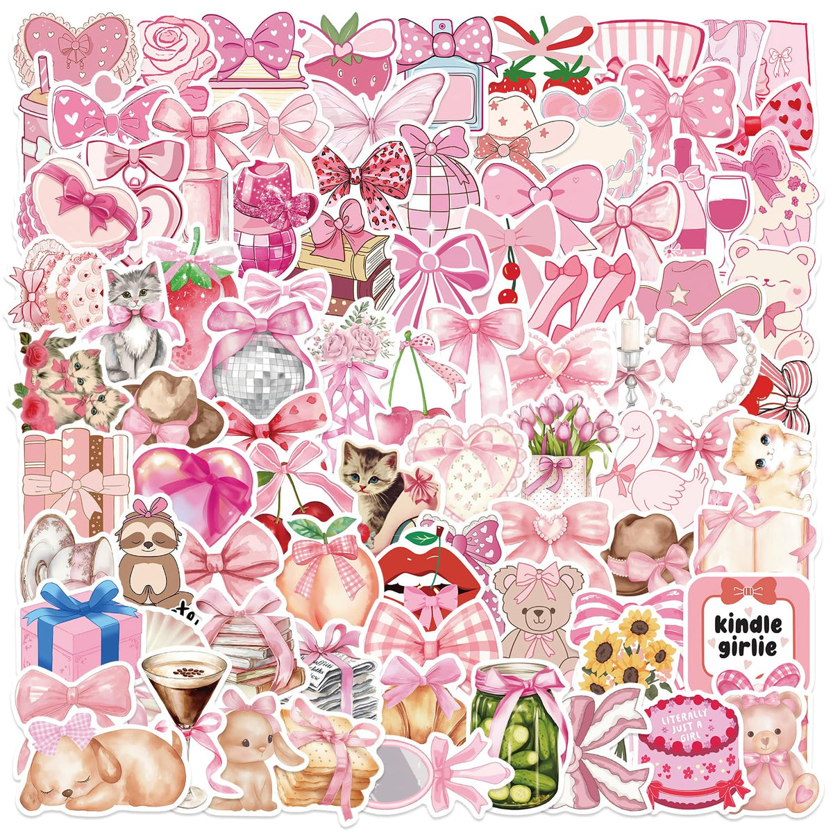 Letiezhi Coquette Stickers - 100 Pink Aesthetic Vinyl Decals for Laptops & Gifts