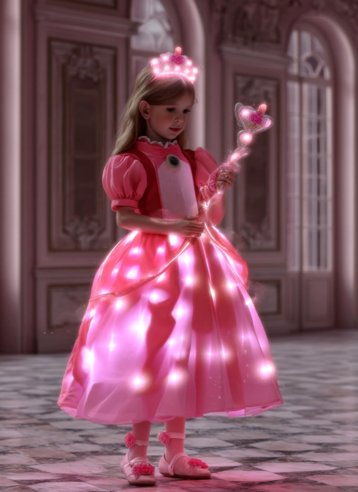 Letsglow Light Up Girl Princess Dress Rosered 3-4 – Glow Costume for Kids
