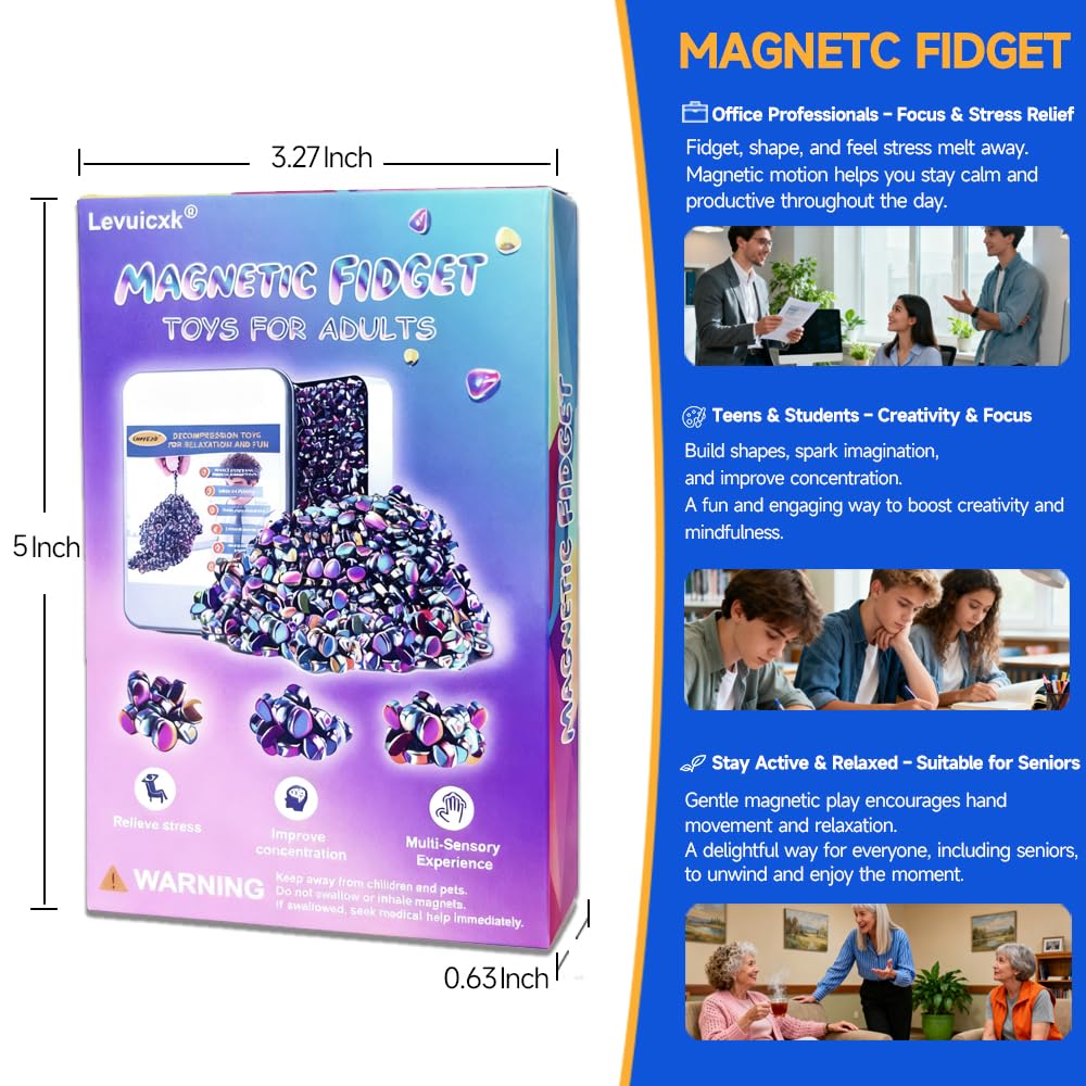 Levuicxk 580PCS Magnetic Fidget Toys for Adults – Stress Relief Kit with Beads, Balls, Rocks & Ferrite Putty