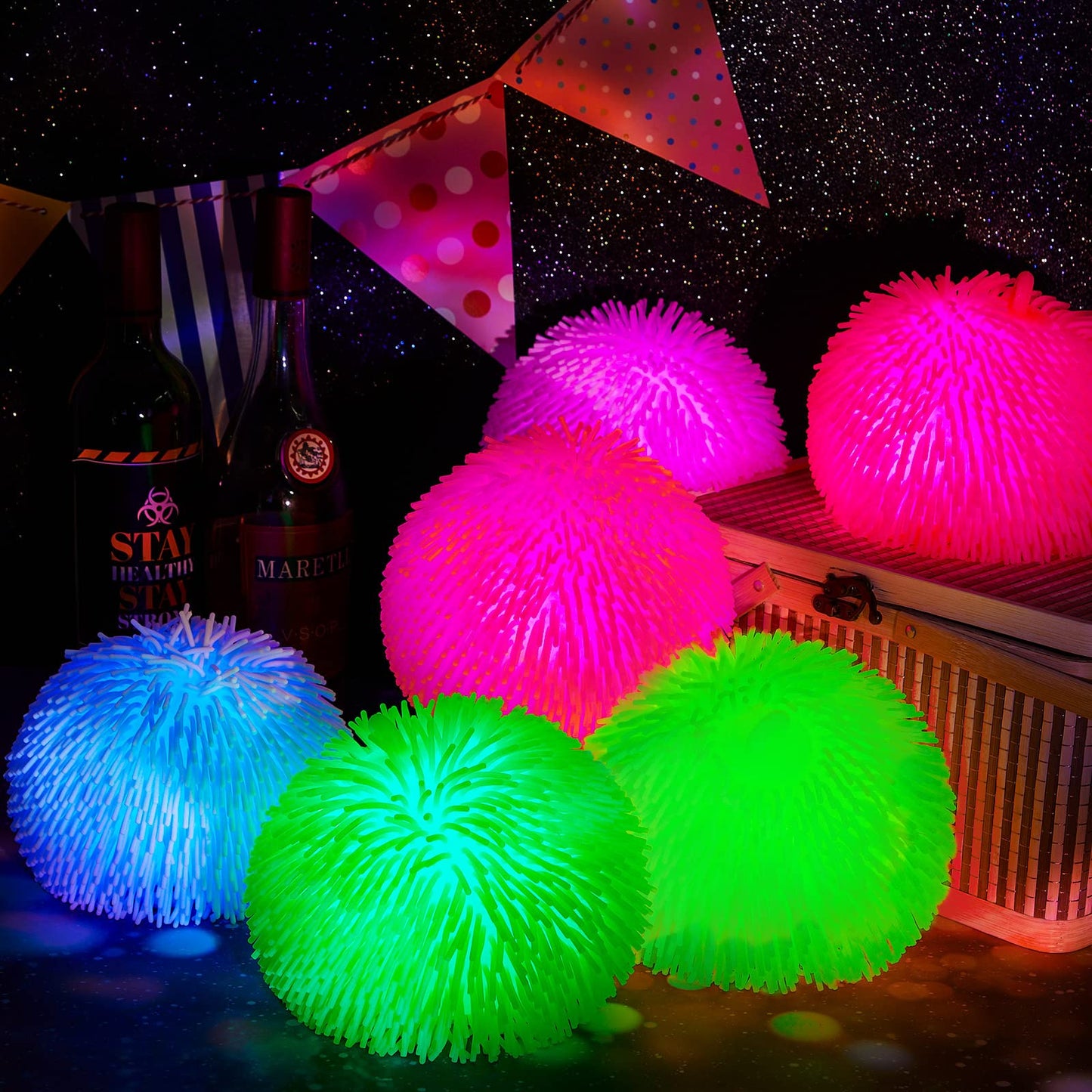 Lewtemi 3-Pack Glow-in-the-Dark 9-Inch Puffer Balls — Large Colorful Stress Toys & Party Favors