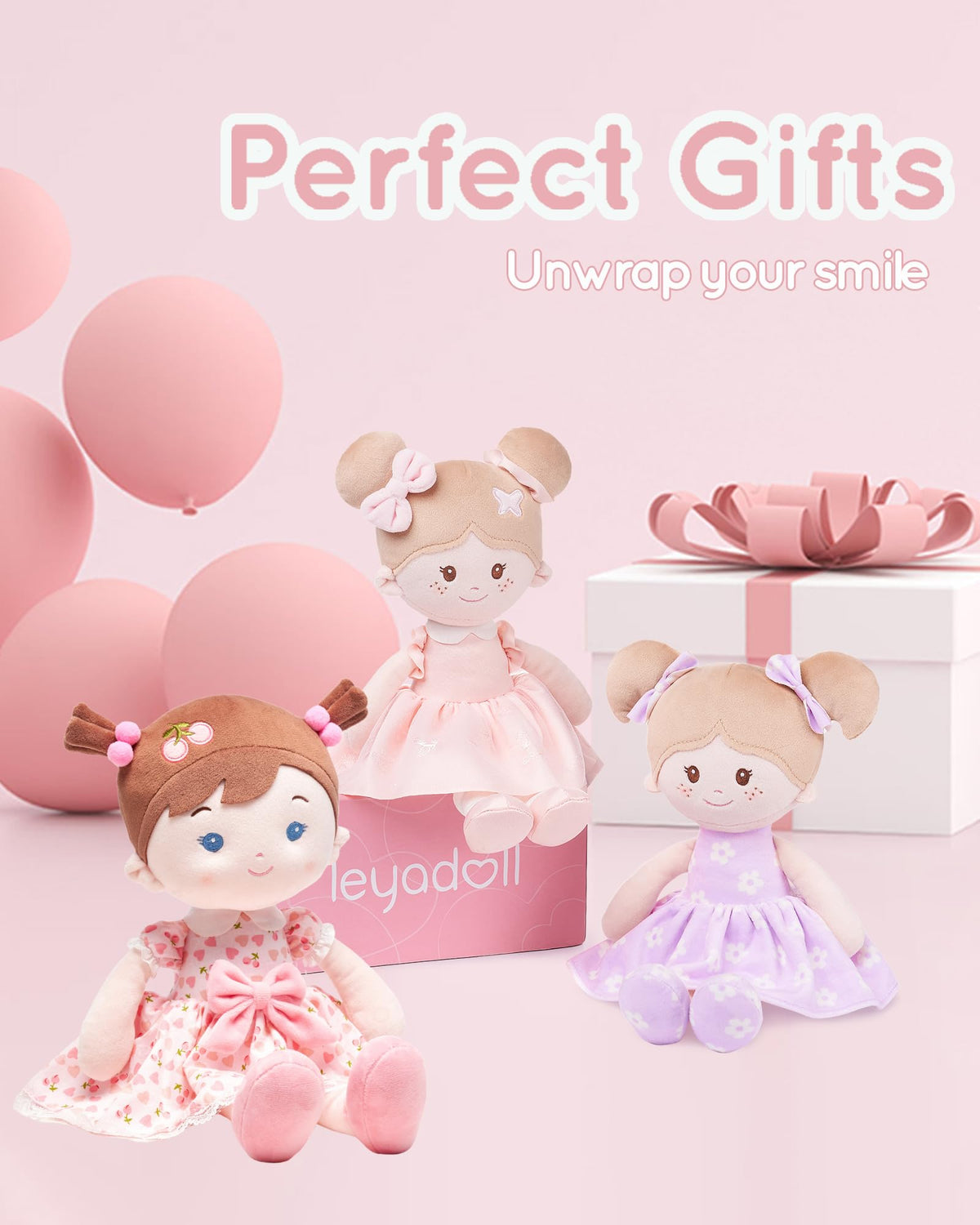 LeyaDoll Soft Baby Doll Toys (16-inch) – My First Rag Doll for 1 Year-Old Girls (Cherry)