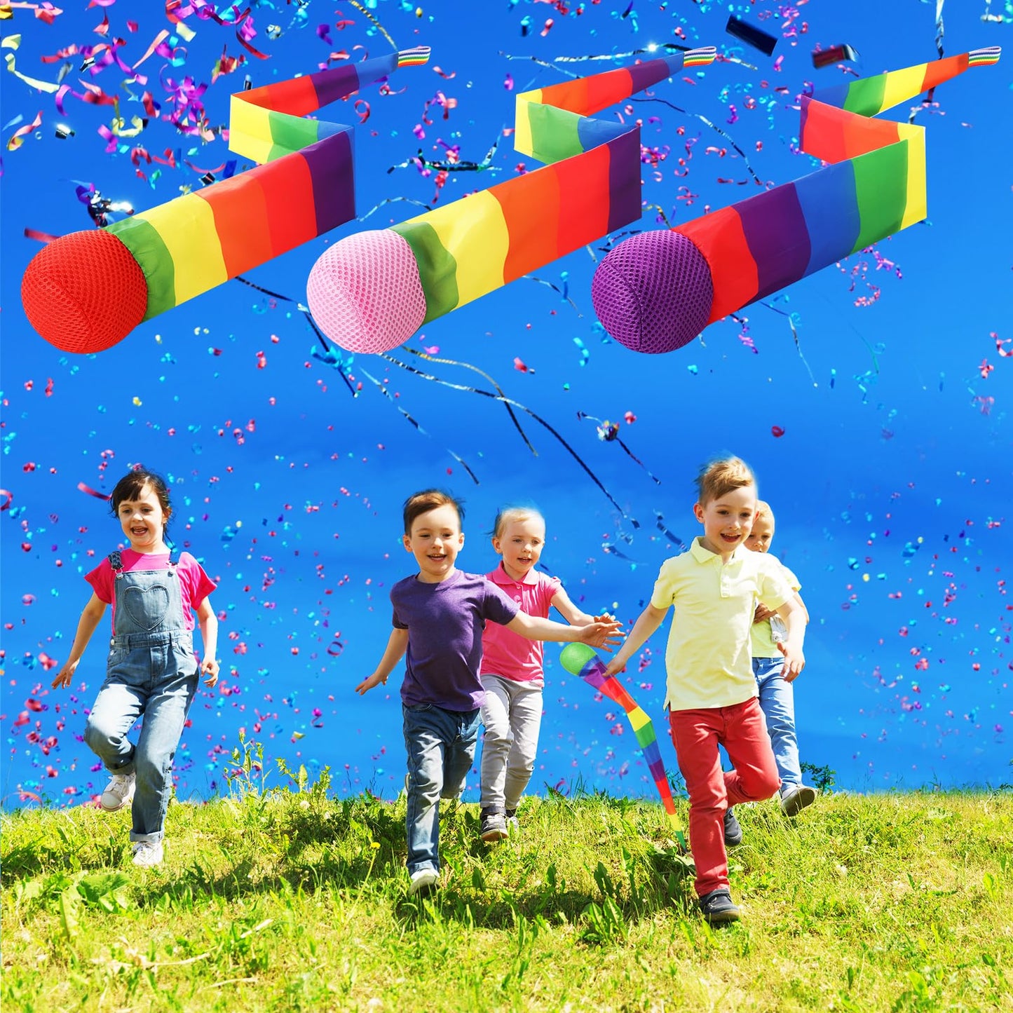 Leyndo 12 Pcs 26-Inch Throw & Catch Balls with Rainbow Tail – Soft Colorful Indoor/Outdoor Playset