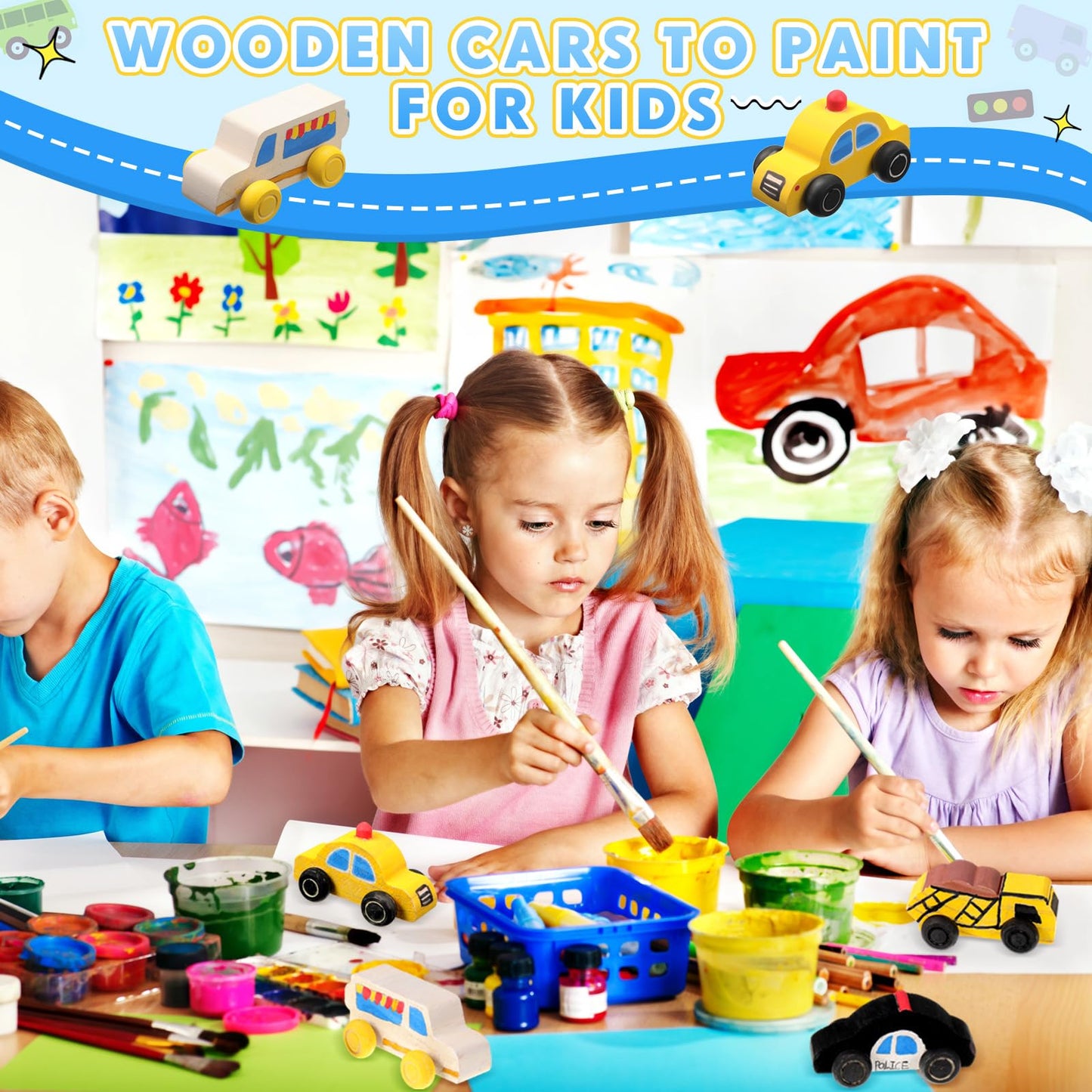 Leyndo 20 Pcs Small Wooden Cars to Paint for Kids – DIY Wood Car Craft Set