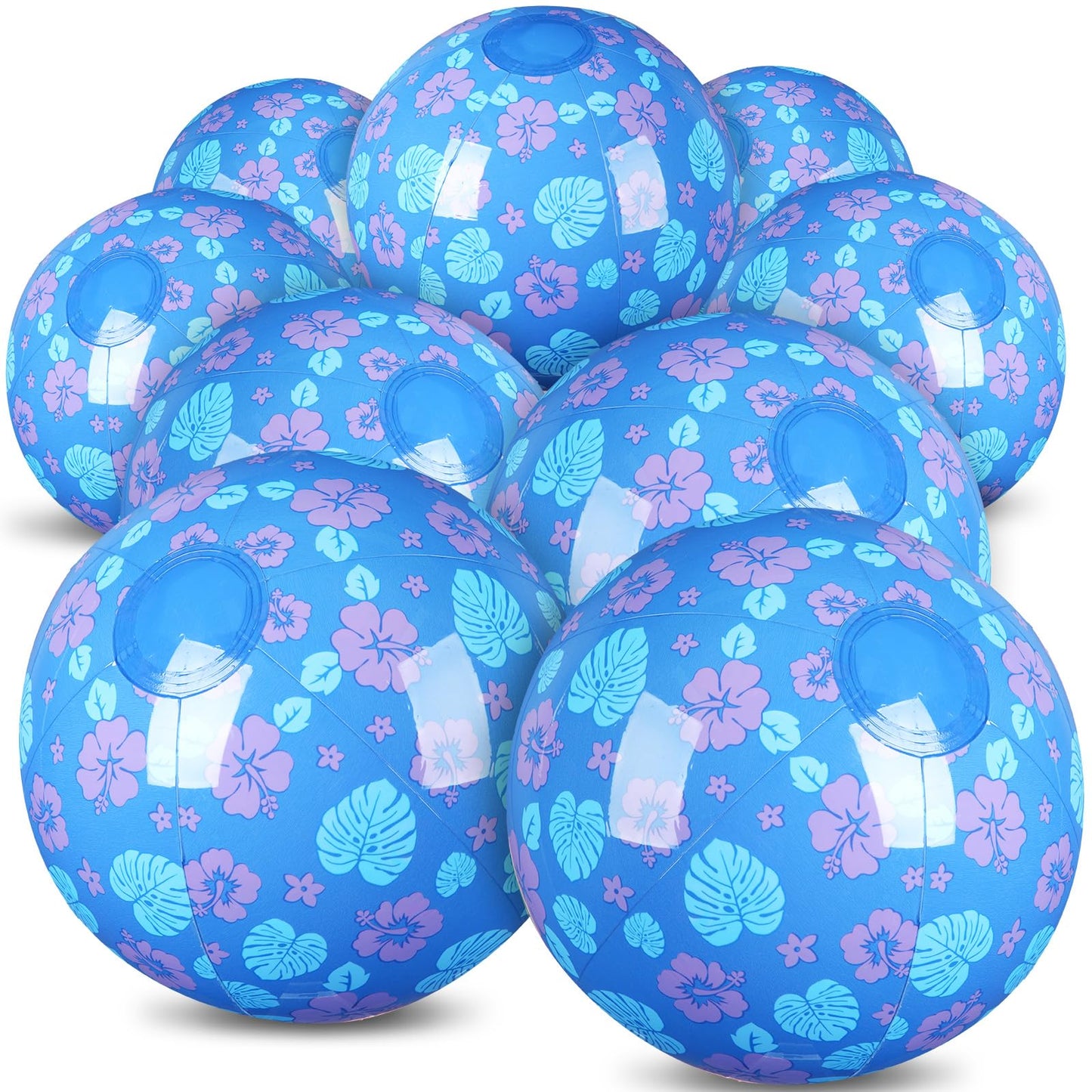 Leyndo 12-Pack Leaves & Flowers Beach Balls – Blue, 7.87 in, Pool & Beach Party Bulk