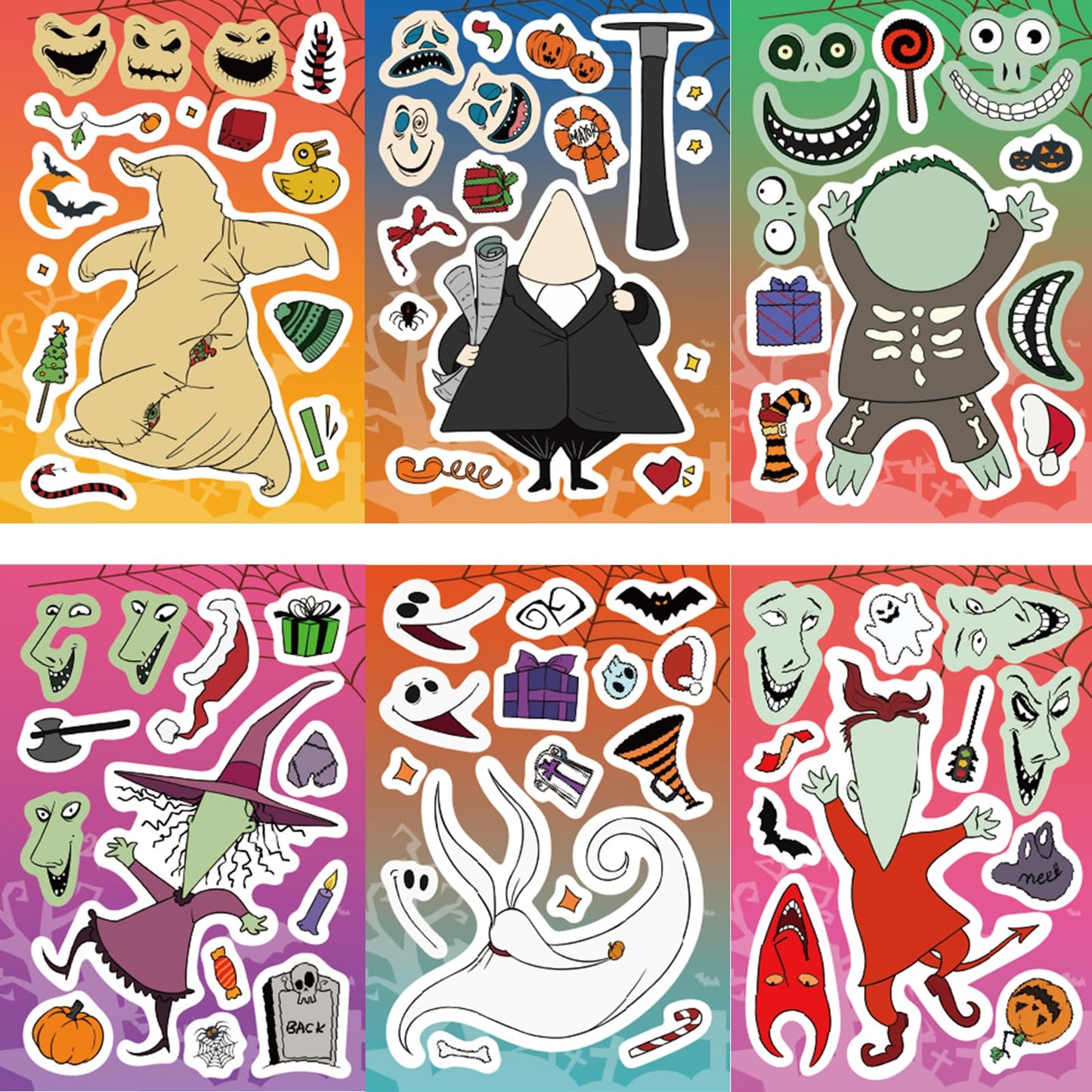 LIANKONG 24Sheets Nightmare Before Christmas Make-a-face Stickers — 8 Designs, DIY Party Decor