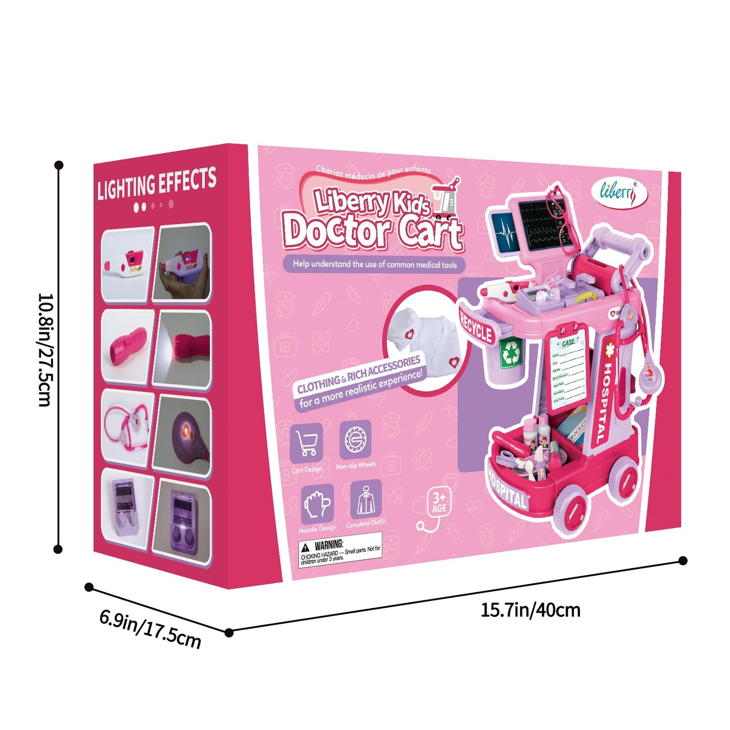 Liberry Doctor Kit for Toddlers 2-5 | Pretend Doctor Playset with Cart & Stethoscope (Pink)