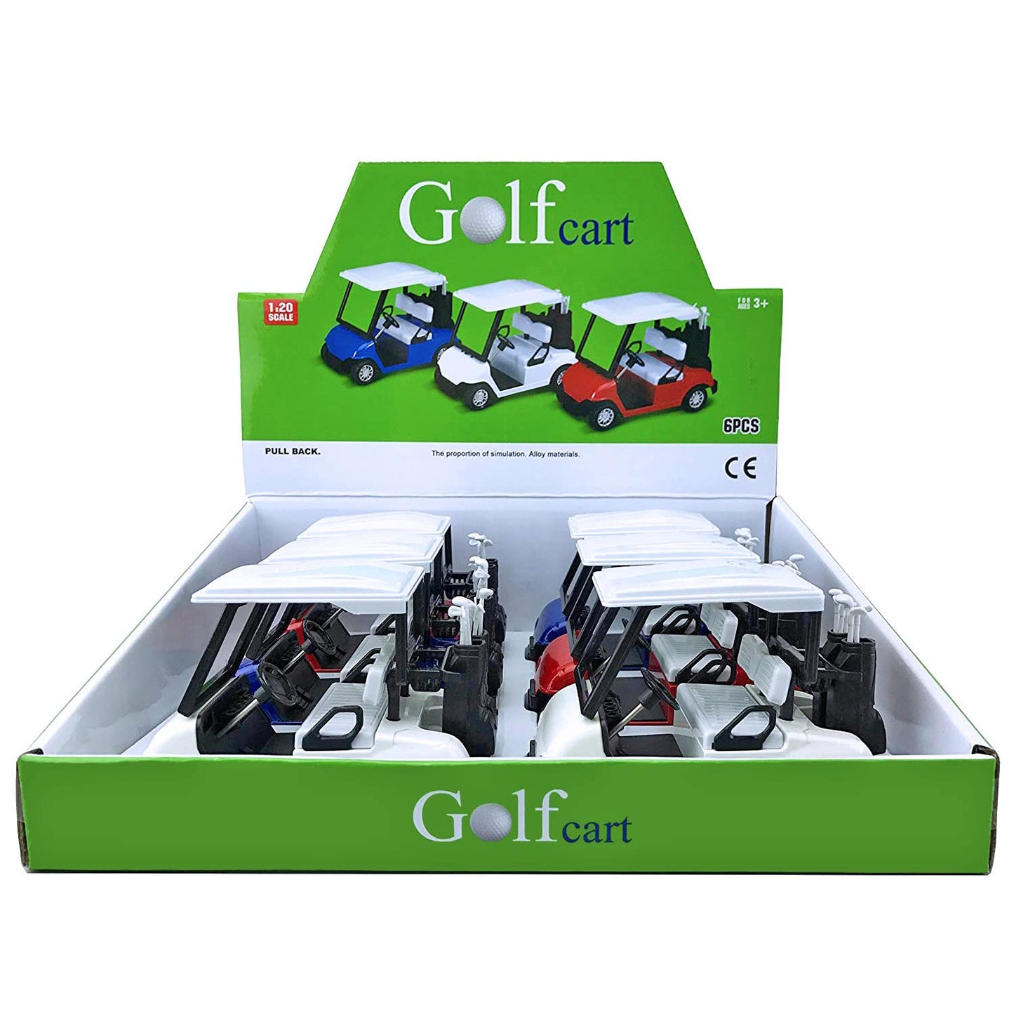6 Pack Diecast Golf Carts with Clubs – 1:20 Scale Pullback Vehicles by Liberty Imports