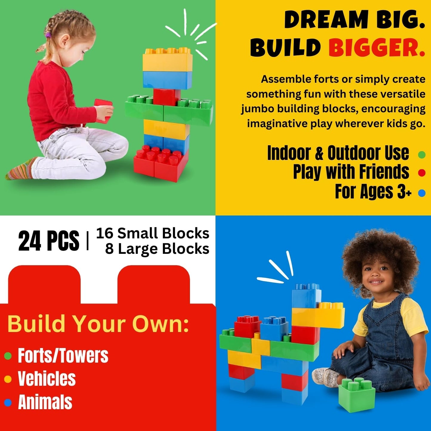 Liberty Imports 24 PCS Giant Building Blocks Starter Set for Toddlers – Large Plastic Blocks for Creative Play