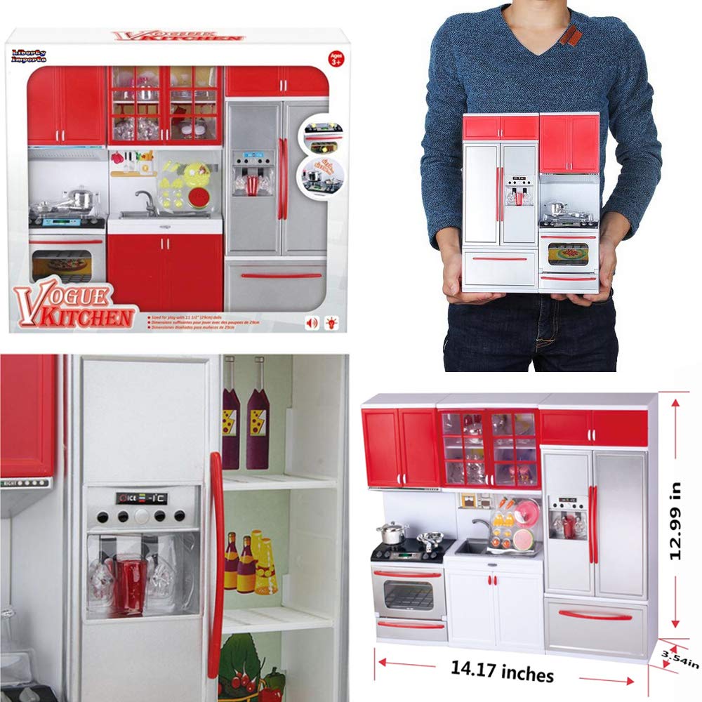 Liberty Imports Gourmet Red Doll Kitchen Playset with Lights & Sounds for 12-Inch Dolls