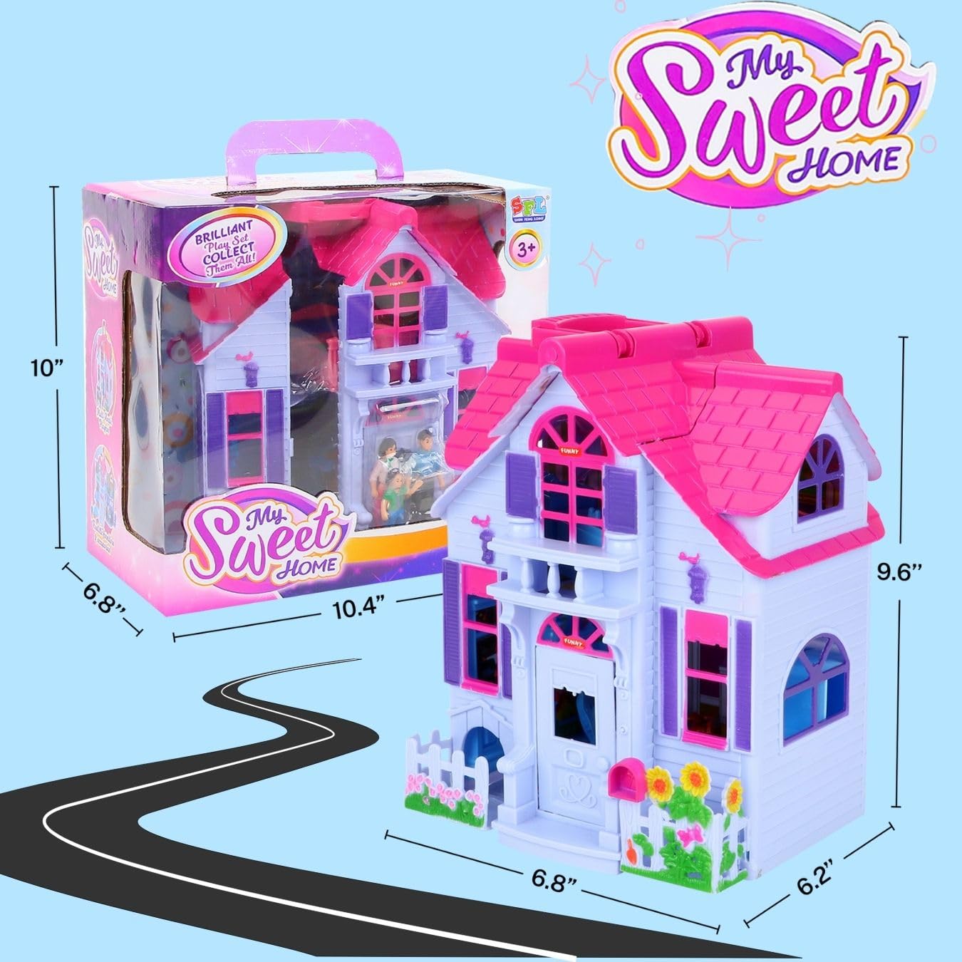 Liberty Imports My Pretty Dollhouse Fold and Go – Portable Mini Dollhouse with Family Figures and Realistic Furniture