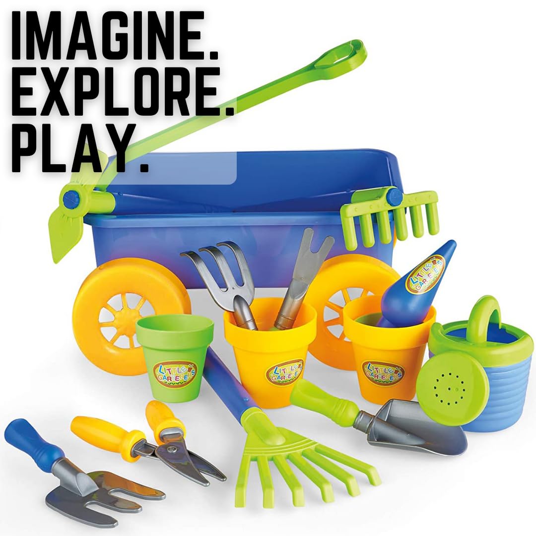 Liberty Imports Pull-Along Garden Wagon & Toy Gardening Tools Set for Toddlers
