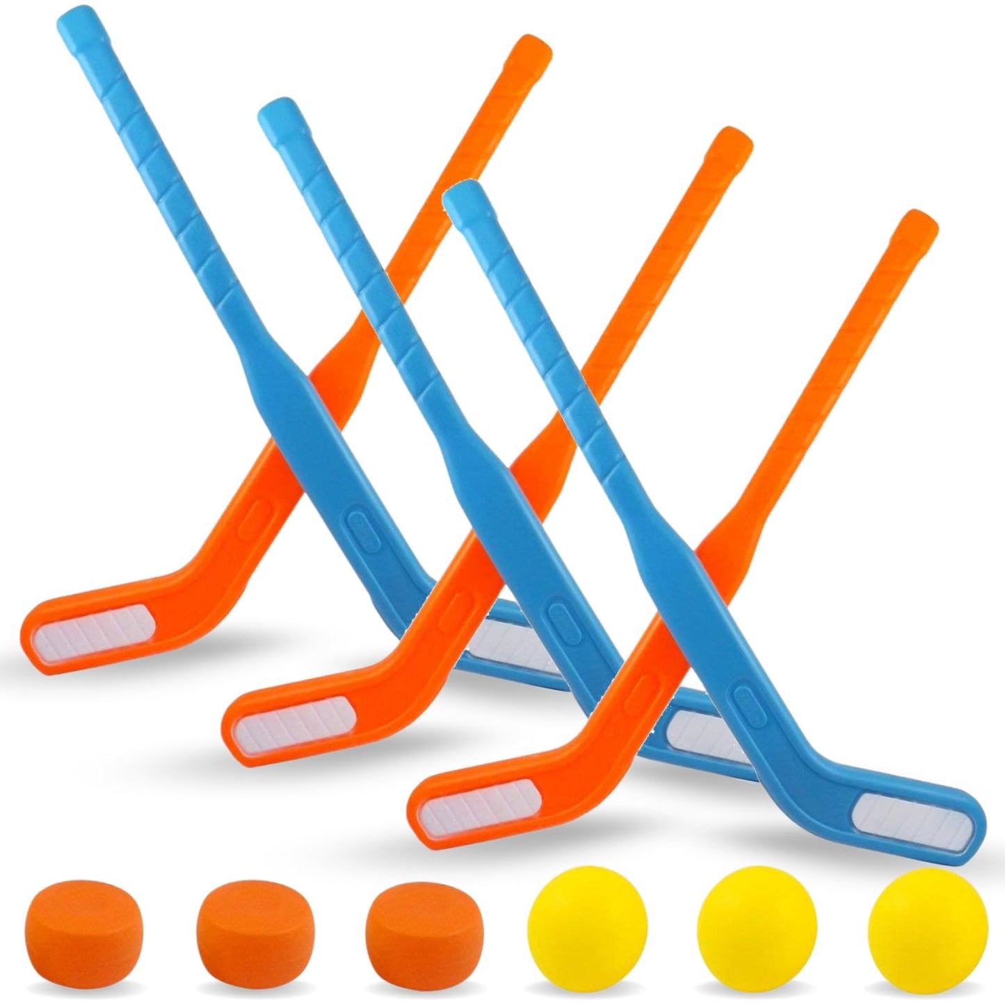 Liberty Imports Kids Floor Hockey Sticks Bulk Set – 29-Inch Starter Kit with Large Pucks & Balls (6 Pack)
