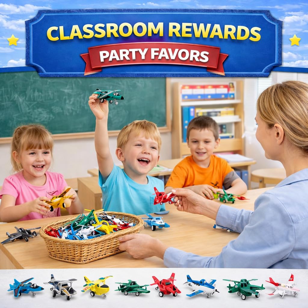 Liberty Imports Pull Back Airplanes Toys – 12 Pack Colorful Jets & Helicopters