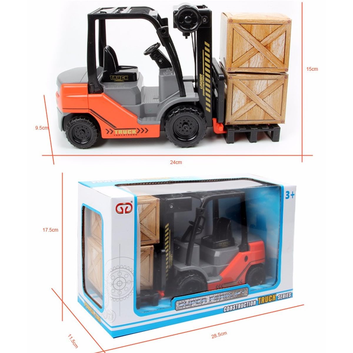 Liberty Imports Toy Forklift Truck with Pallet & Cargo — 1:22 Scale, Friction-Powered Wheels, Manual Lifting