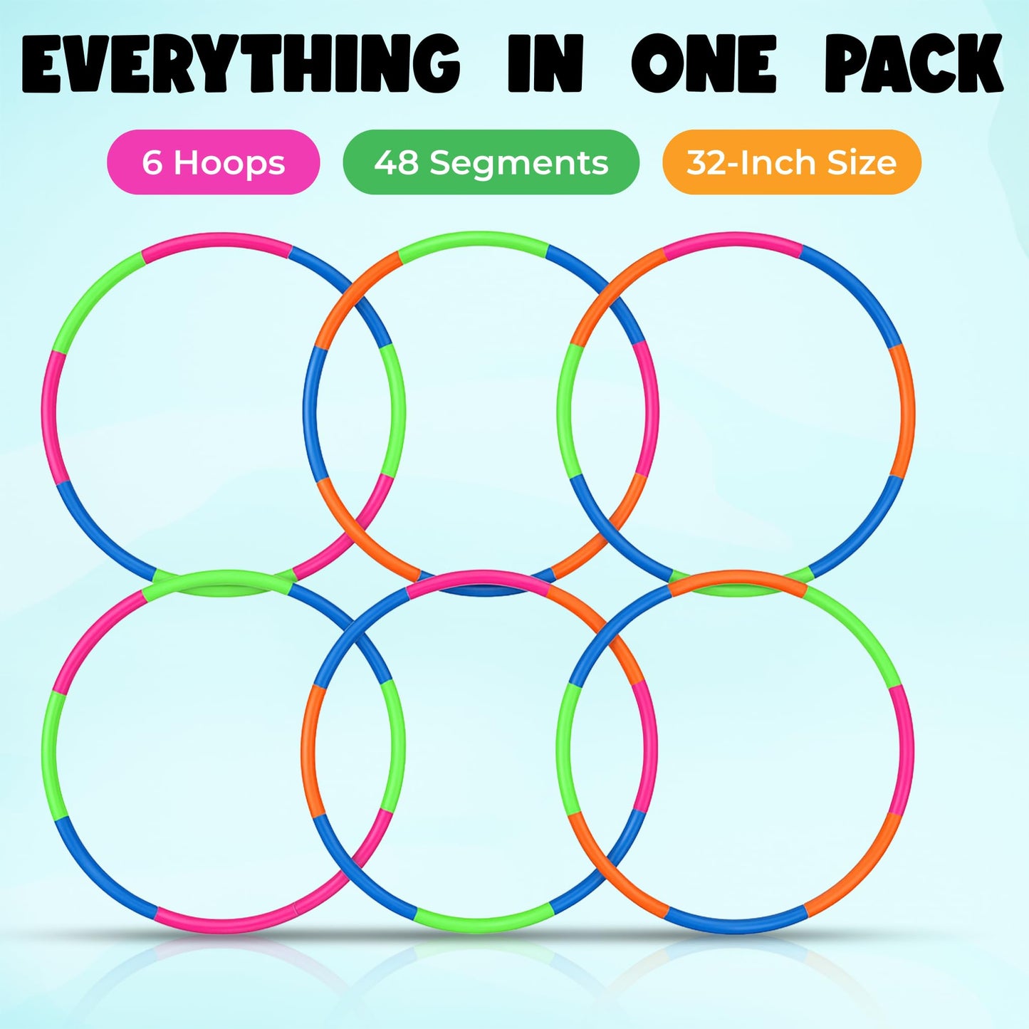 Liberty Imports 6 Pack Toy Hoop Bundle – 32-Inch Adjustable Snap-Together Hula Hoops for Kids