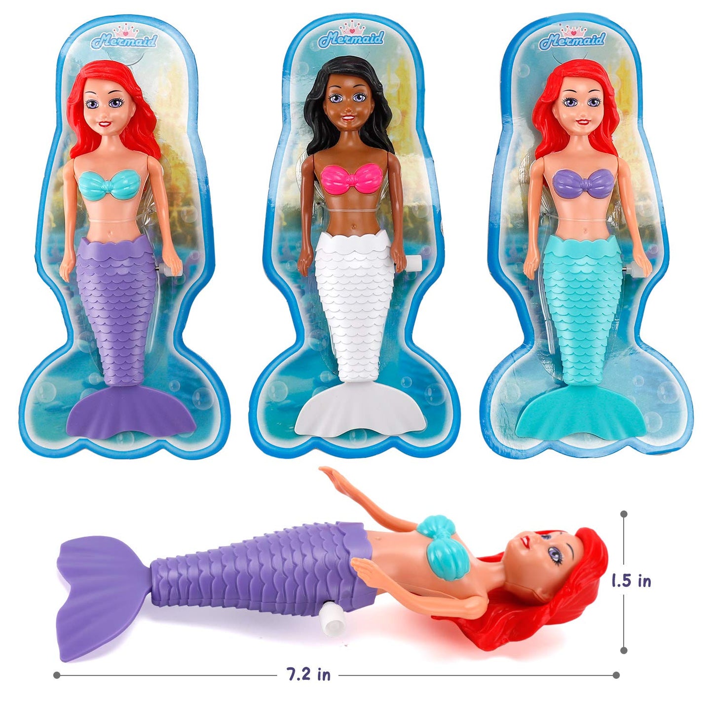Liberty Imports Mermaid Bath Toys for Toddlers – Princess Wind-Up Tail Flap (6 Pack)