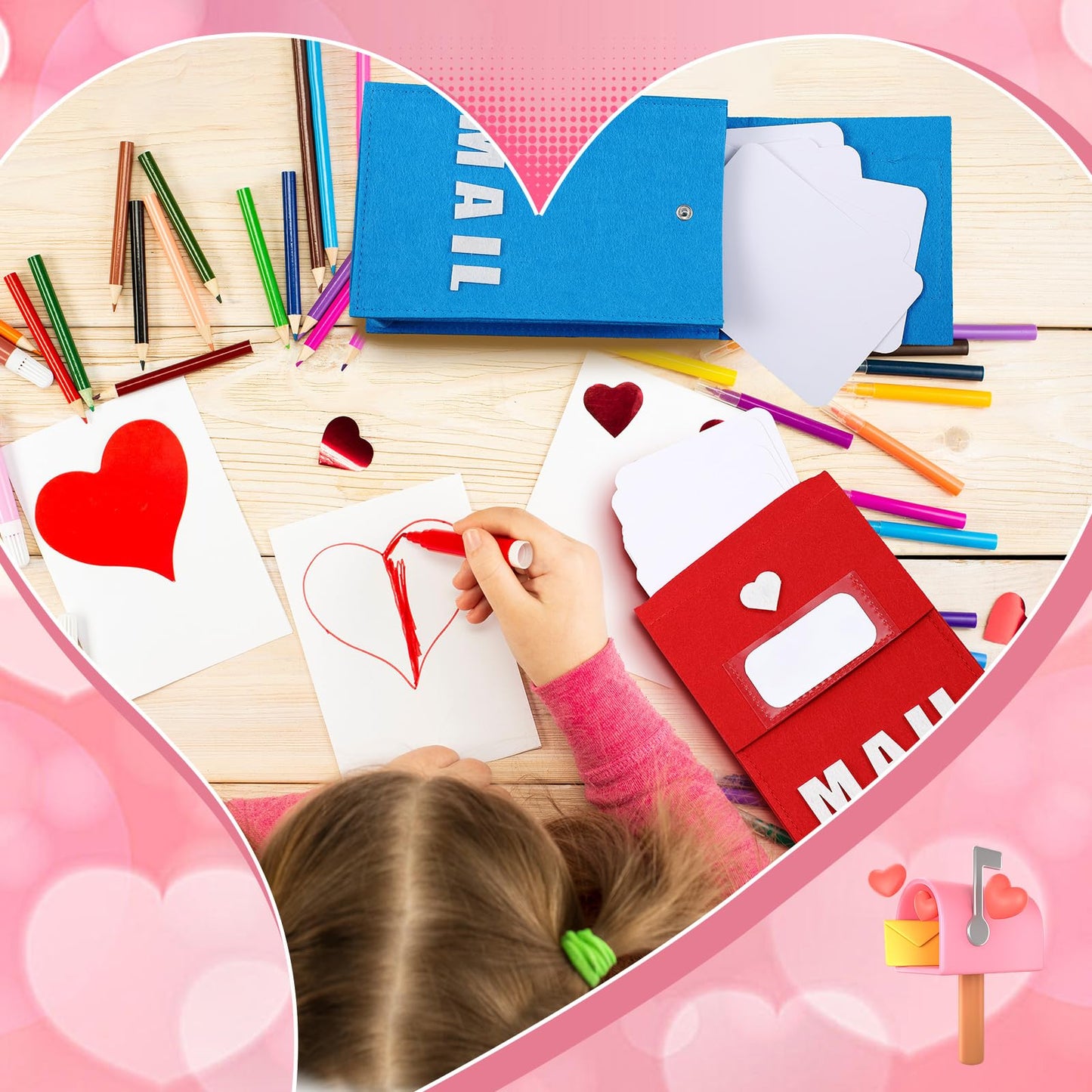 Libima 12-Pcs Valentine Felt Mailbox Set for Classroom Exchanges – 6x10x3 Inch