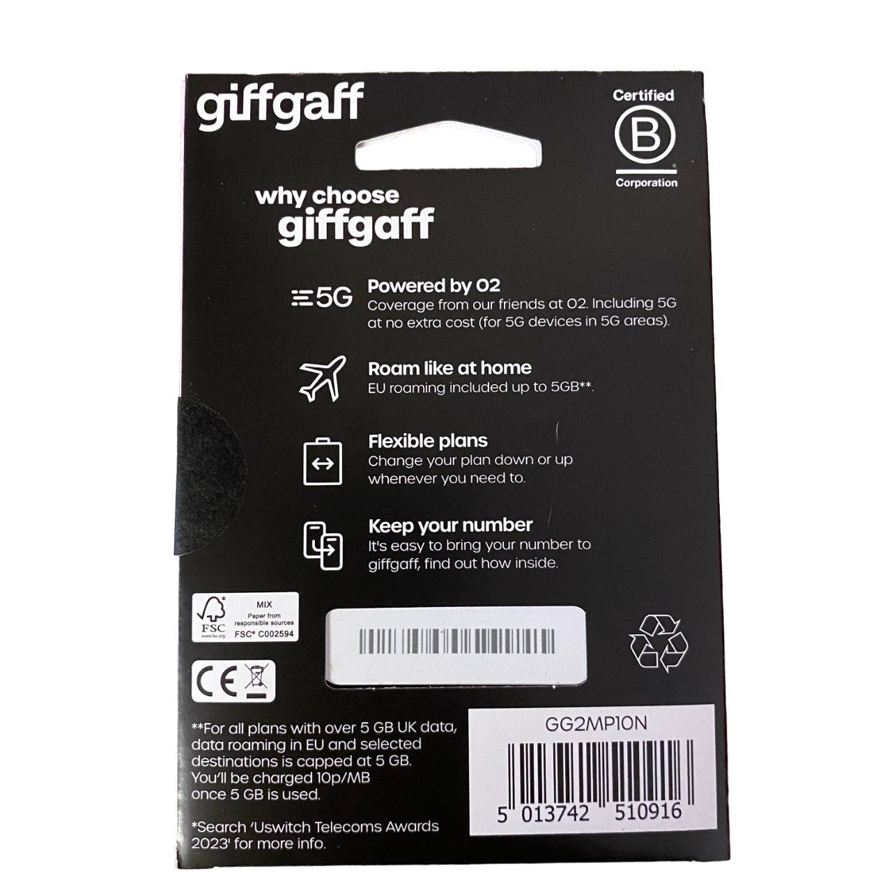 giffgaff Pay As You Go Sim Card - £10