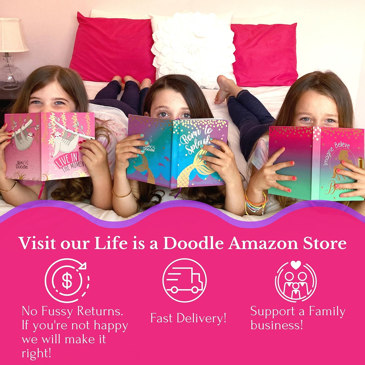 Life is a Doodle Diary with Lock for Girls – Secret Journal & Jewelry Gift Set