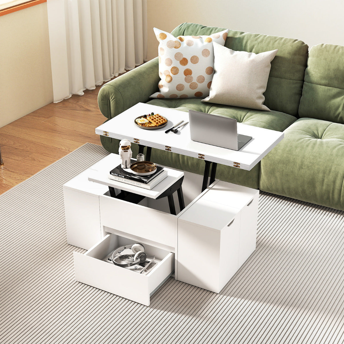 Lift Top Coffee Table with Hidden Compartment and Drawer-Black