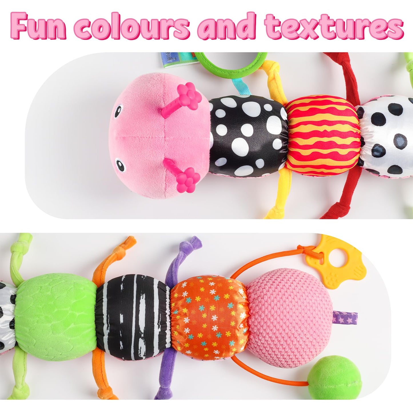 LIGHTDESIRE Baby Musical Caterpillar – Rose Pink Plush Sensory Toy for 0-12 Months, Knot Limb