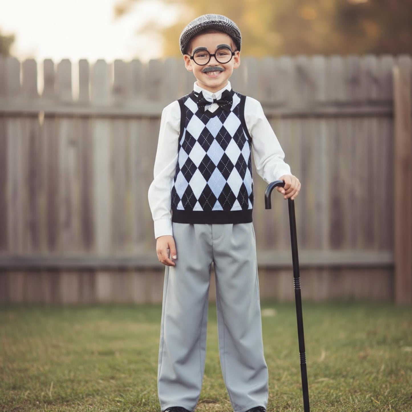 Liitrsh 8 Pcs Old Man Costume for Kids – Grandpa Costume for 100 Days of School & Halloween (Blue Grey Plaid)