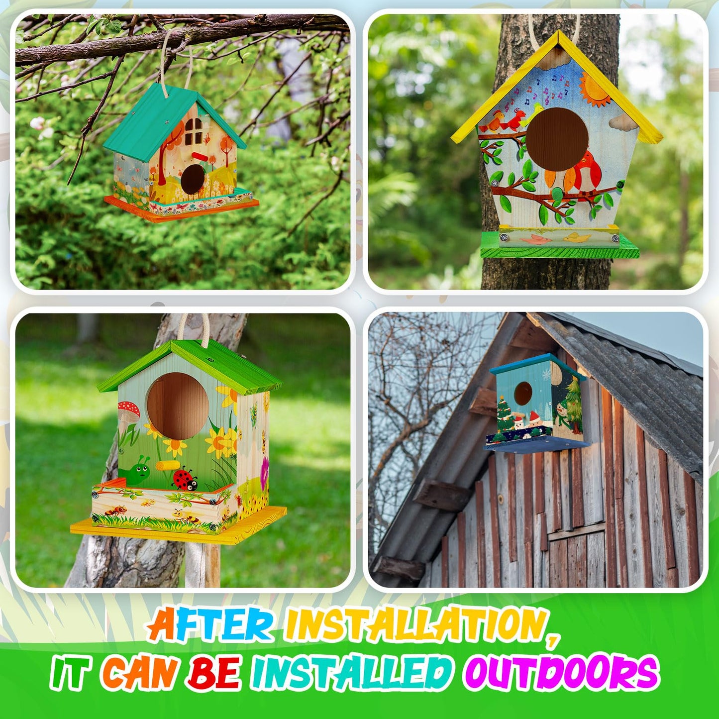 Liliful 8 Pack Birdhouse Kit – Classic DIY Wooden Birdhouses with Paint, Brushes & Tools