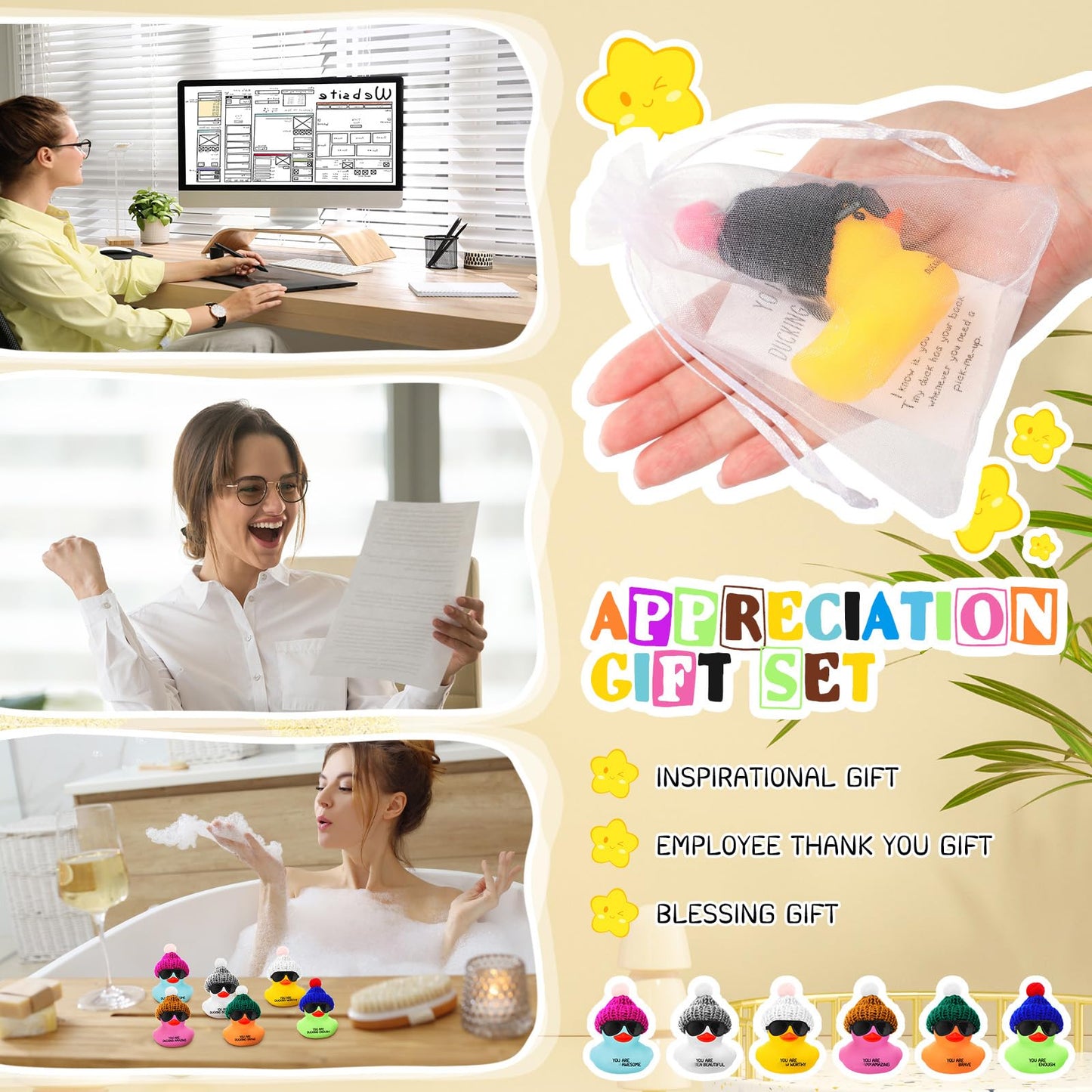 Liliful 60-Set Valentines Day Rubber Ducks Bulk with Hats & Glasses – You’re Awesome Card