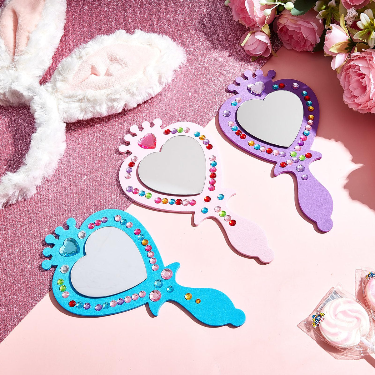 Liliful 12 Pack Princess Foam Mirror Kits – DIY Decor for Girls' Parties, Unbreakable Craft Mirrors