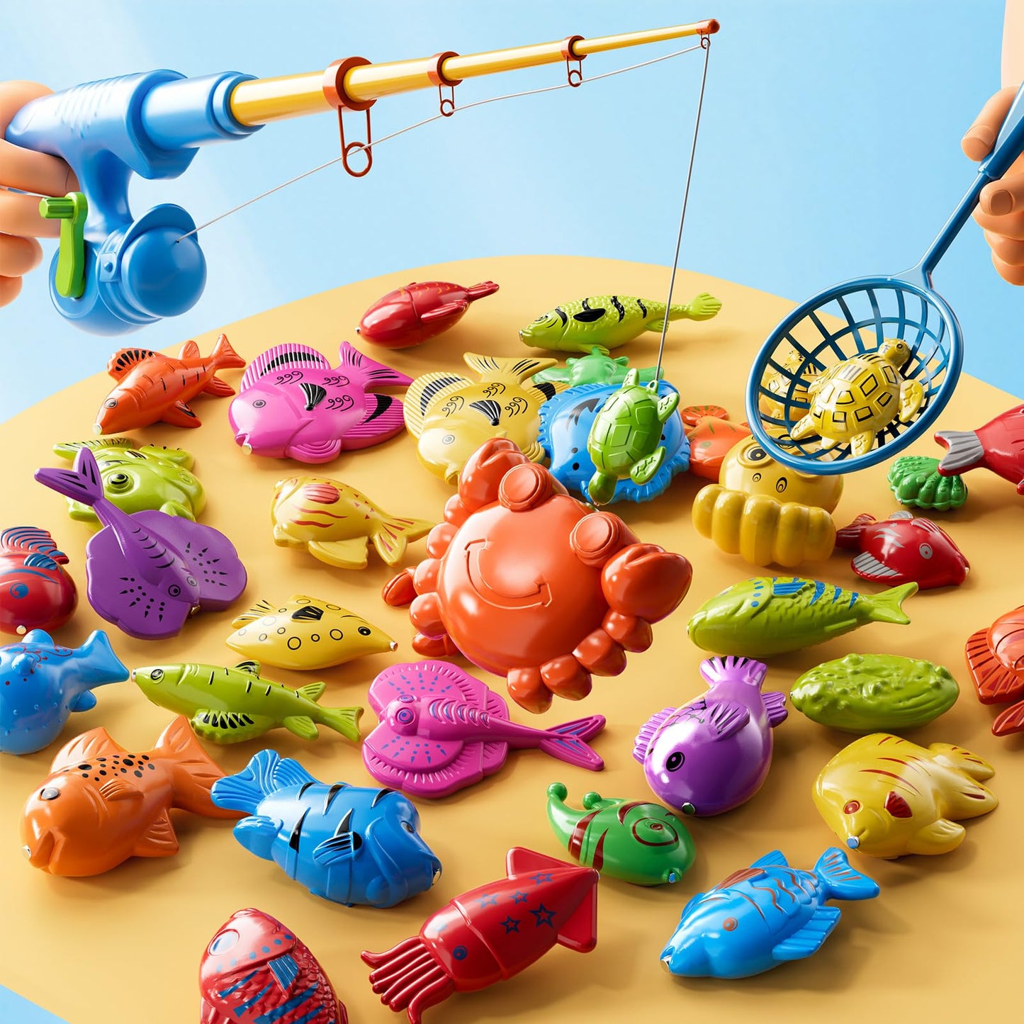 LILYBUDS Magnetic Fishing Game Toys for Kids – 35 Fish, Poles & Nets, Ages 3-8