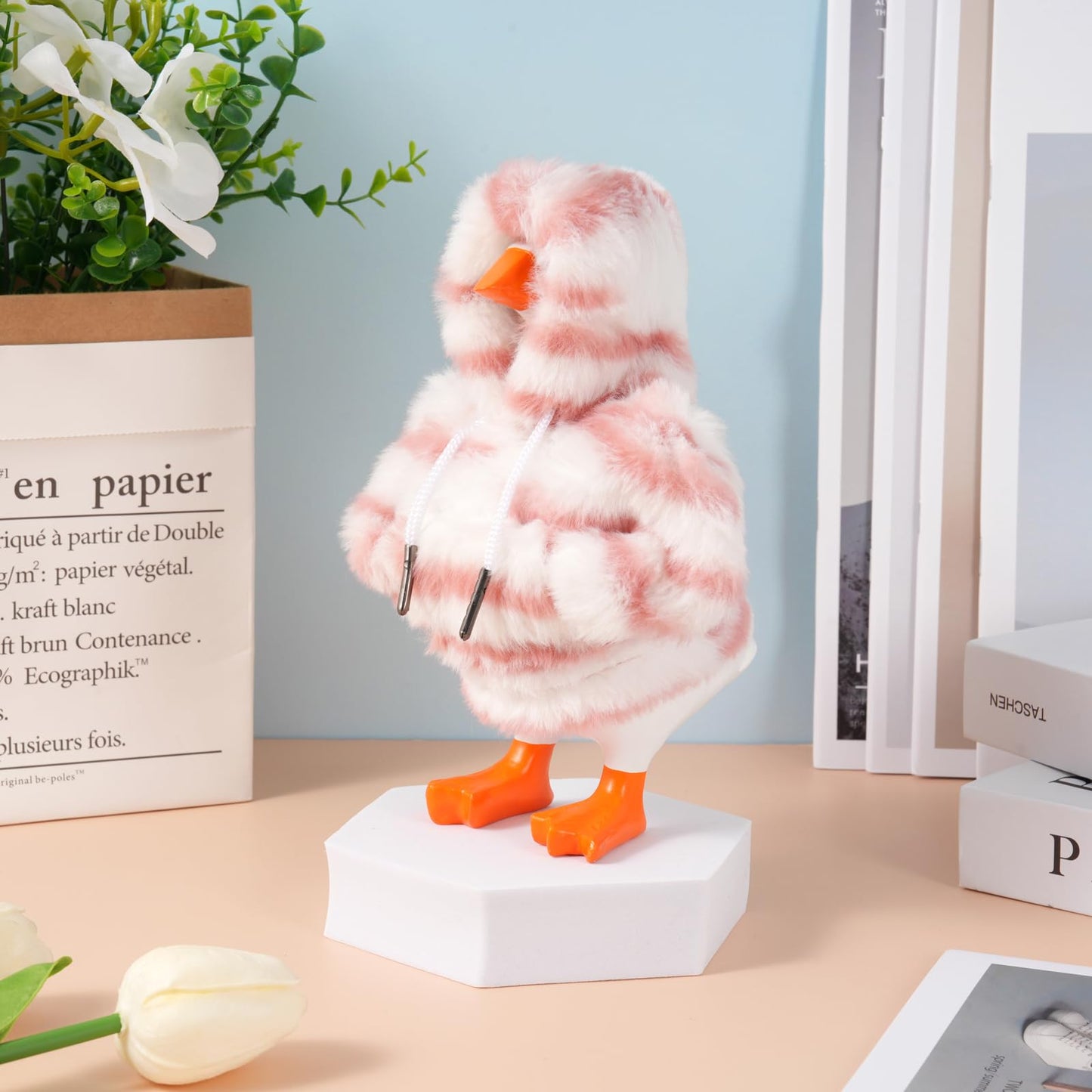 linastu 7-Inch Desk Goose Outfit: Pink Tiger Stripe Hoodie for Mini Desk Goose – Plush Accessory