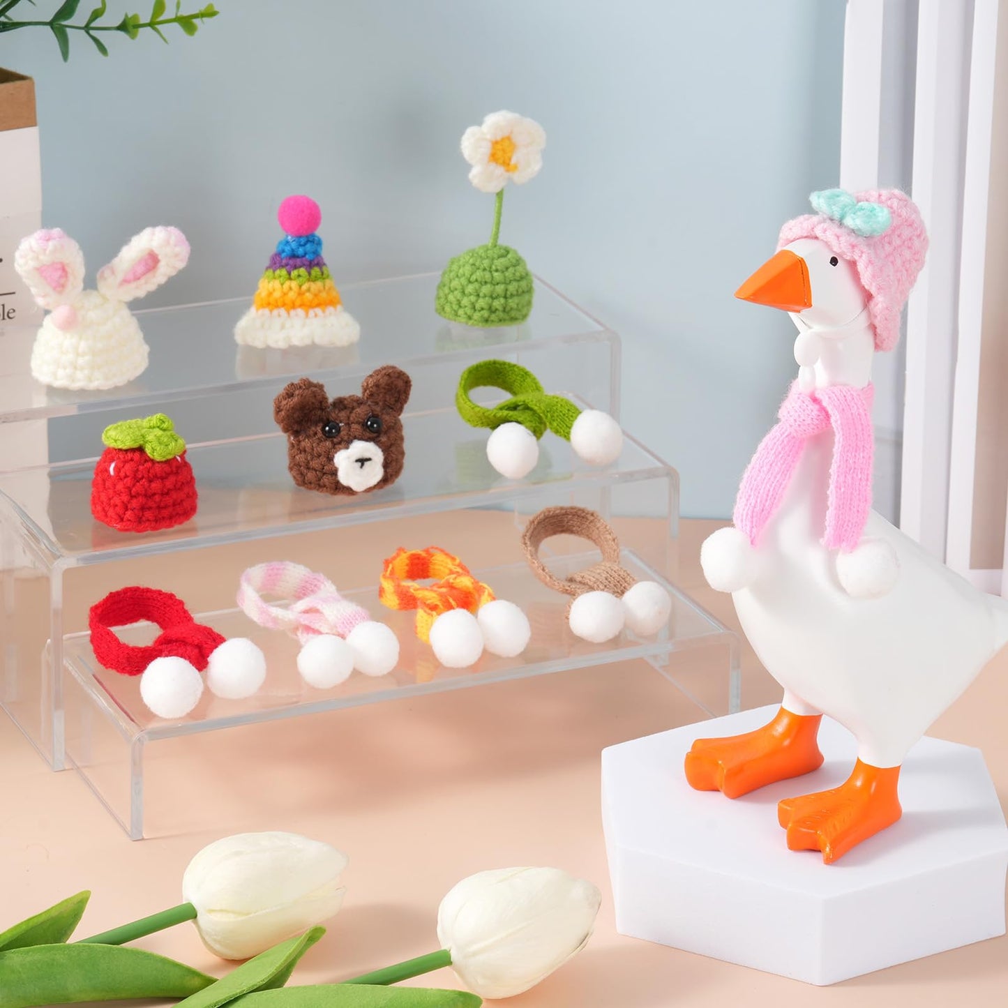 linastu 6-set 7-inch Desk Goose Outfits | Colorful Hat & Scarf Accessories for Magnetic Desk Goose