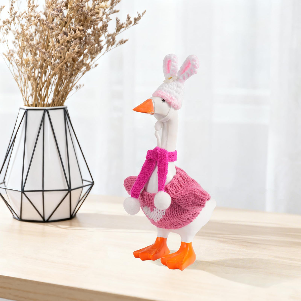 linastu 4 Set 7inch Desk Goose Outfits — Valentine Red Hat, Scarf & Knit Outfit Set for Magnetic Desk Goose Statue