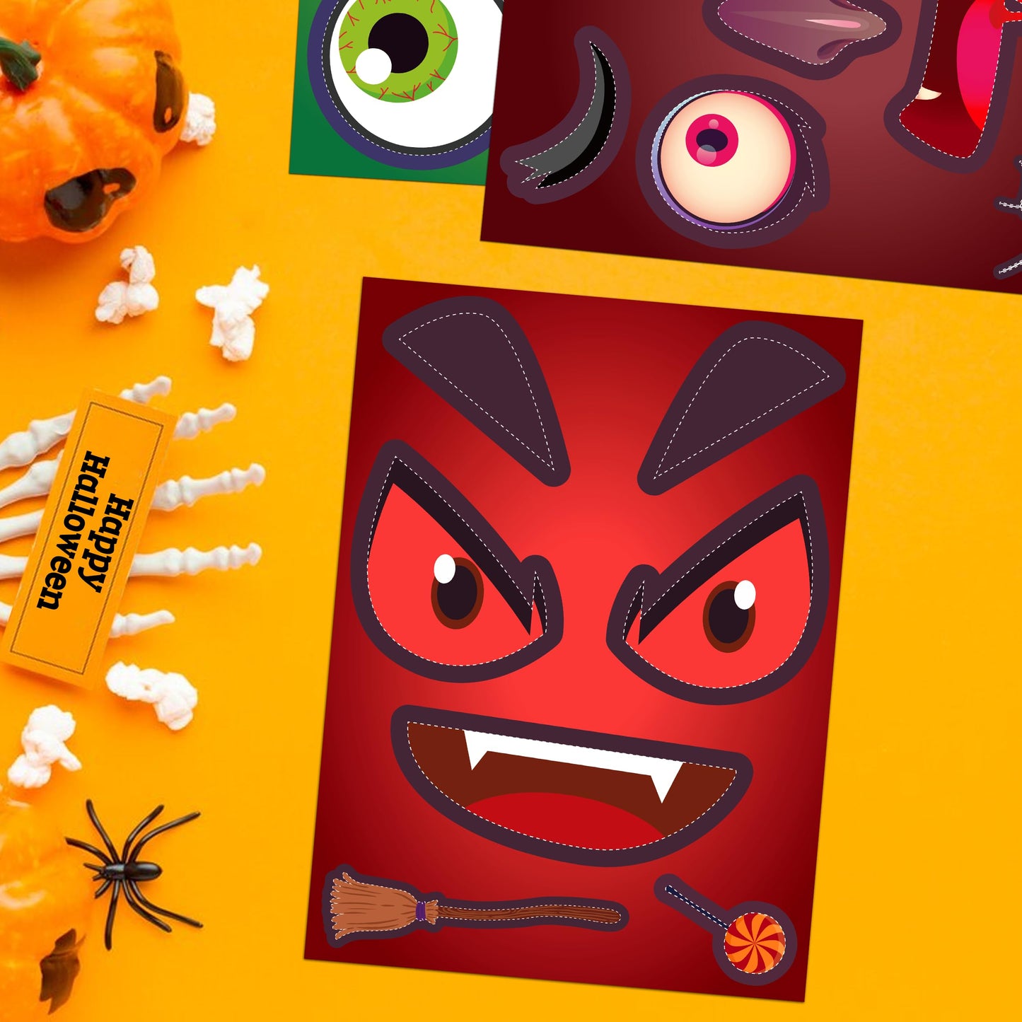 LINAYE 48 Pcs Halloween Pumpkin Face Stickers for Kids – Decorating Kit
