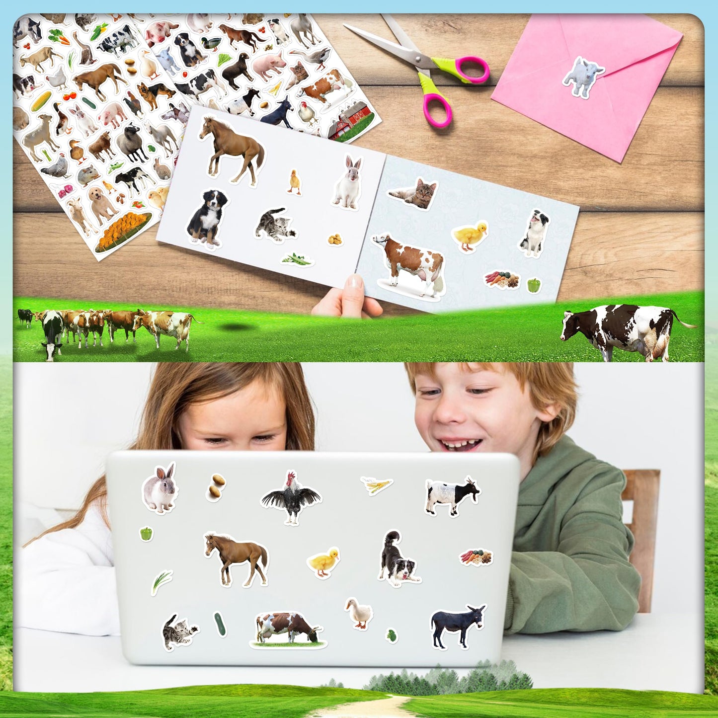 LINAYE 1270+ Farm Stickers for Kids – 24 Sheets for Scrapbooking, Water Bottles & Party Decor