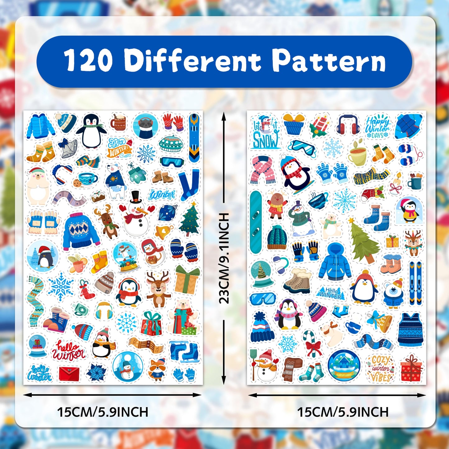 LINAYE 24 Sheets Winter Stickers for Kids – 1440 PCS Adorable Snowman Sticker Pack for Party Favors
