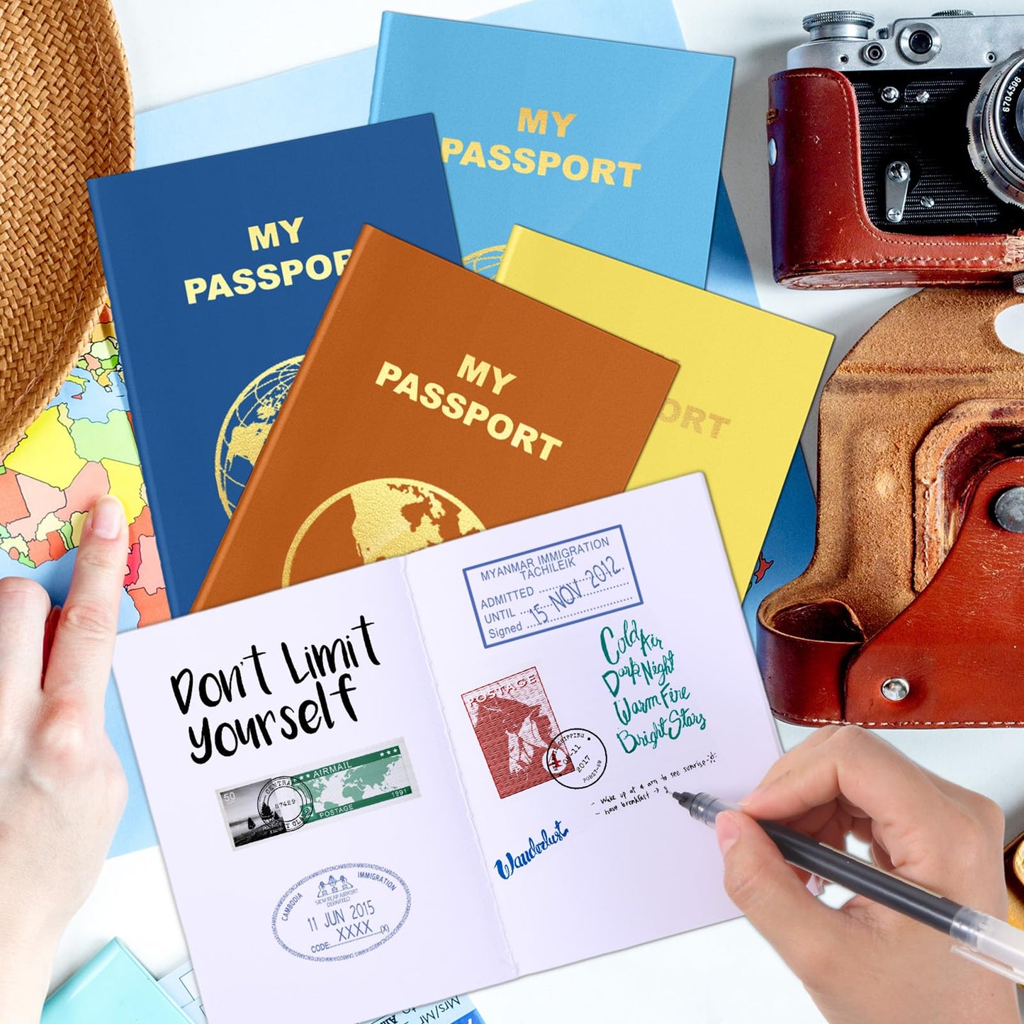 Lincia 48 Blank Passport Notebooks — Travel Journal & Bulk Party Favors (Lively Color)