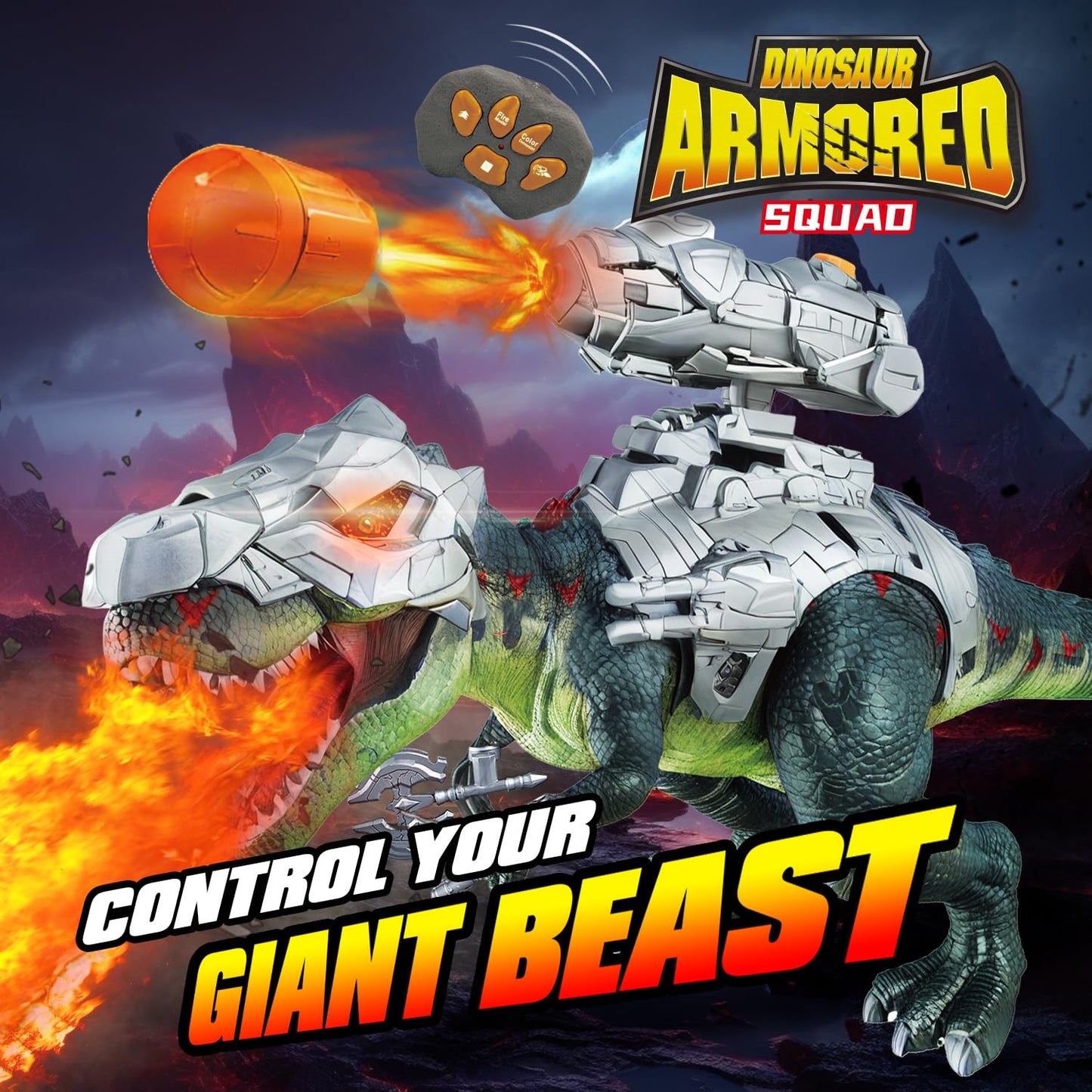 LINEQIC 7-Color Sprays RC Dinosaur – Realistic Roar, Flame & Frost LED Effects
