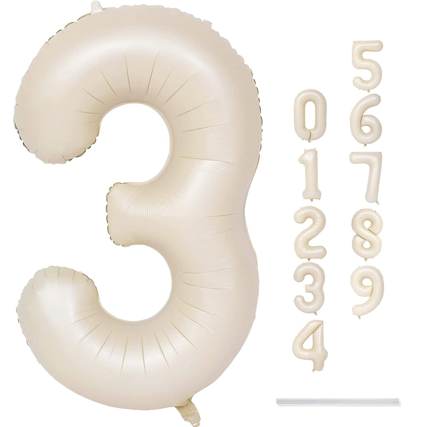 Lingqiang 40-Inch Beige Number 3 Balloon – Giant Ivory White Foil Mylar 3 Balloon for Birthdays & Anniversaries