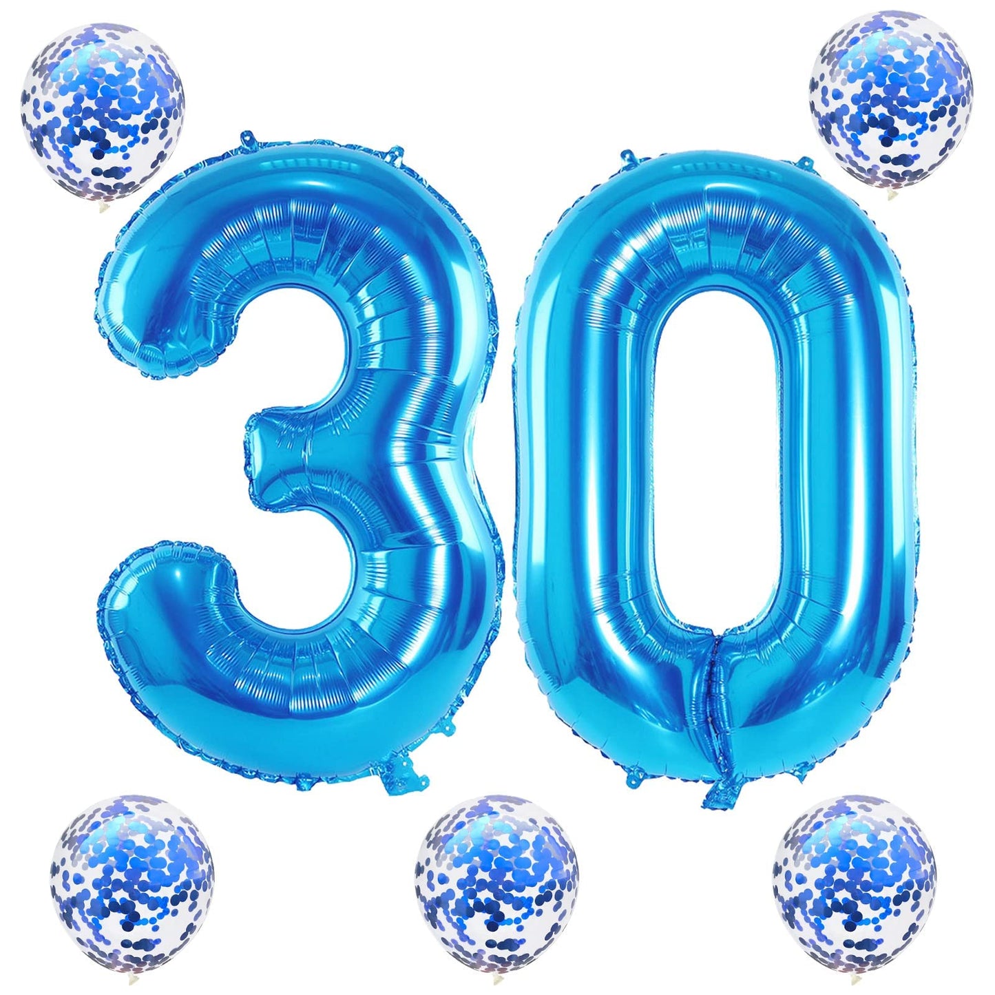Lingqiang 40" Blue 30th Birthday Balloons Kit – Self-Inflating Foil Numbers with Confetti