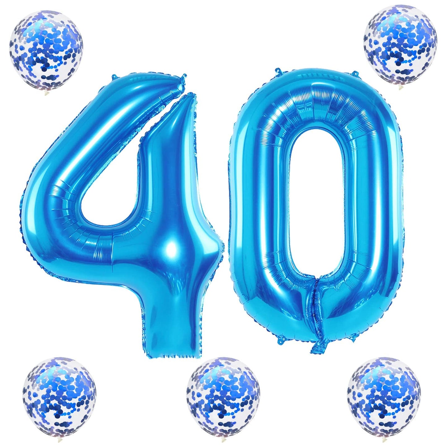 Lingqiang Blue 40 Balloon Numbers & Confetti Kit – 40th Birthday & Anniversary Decor