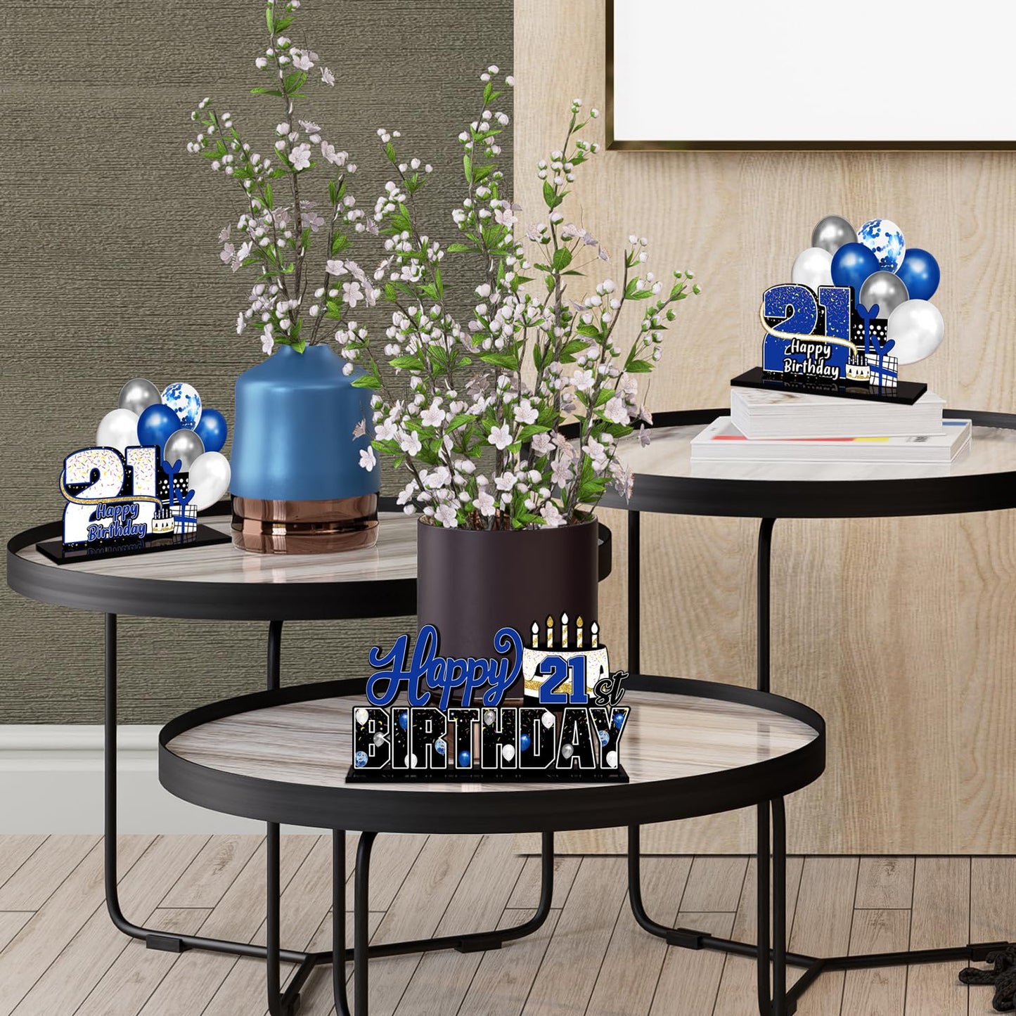 LINGTEER 21st Birthday Blue Acrylic Table Topper Centerpieces – Set of 3