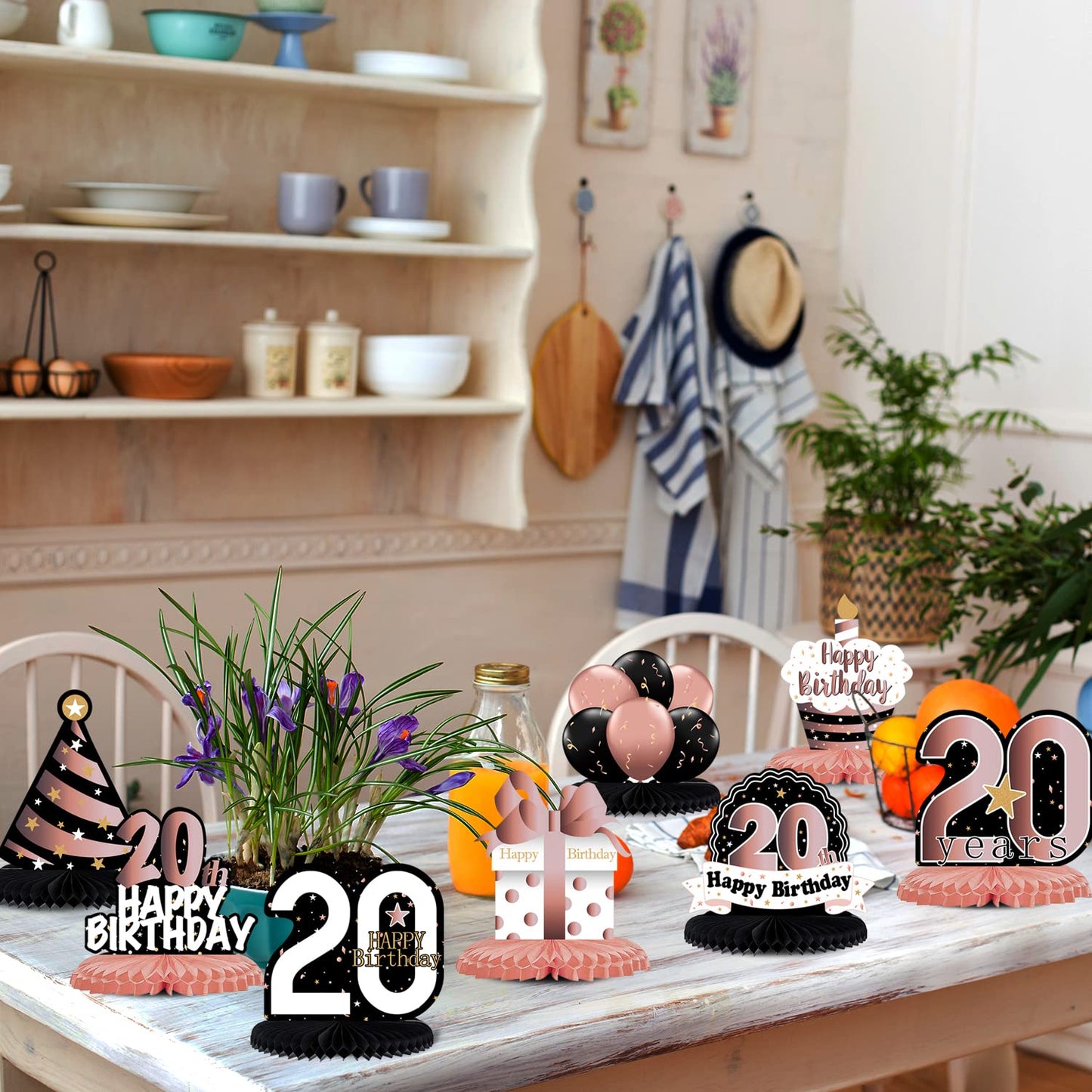 LINGTEER Rose Gold Honeycomb Centerpieces — 8pc for 20th Birthday Table Decor
