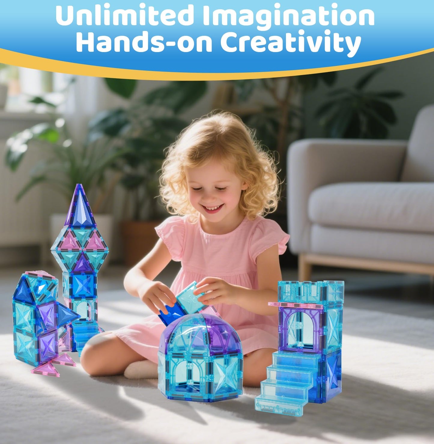 LionFuny 130PCS Magnetic Tiles – 3D Diamond Blocks STEM Toy for Kids Aged 3-12